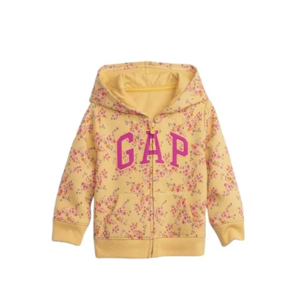 NEW Baby Gap Logo Print Zip Hoodie.‎ Mini Yellow Floral. 6-12 Months.